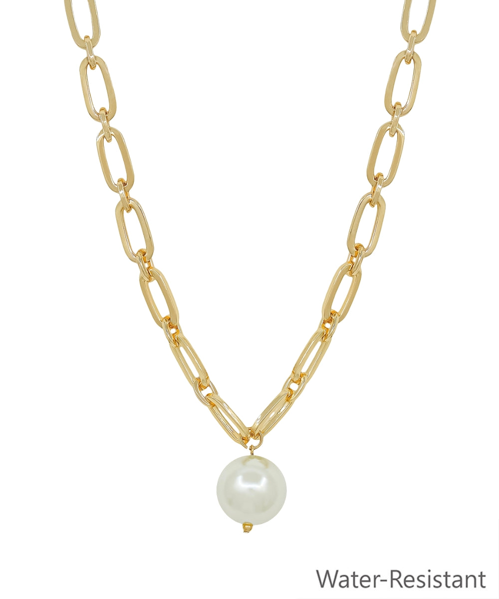 20MM Pearl & Chunky Chain Necklace - Gold/Cream