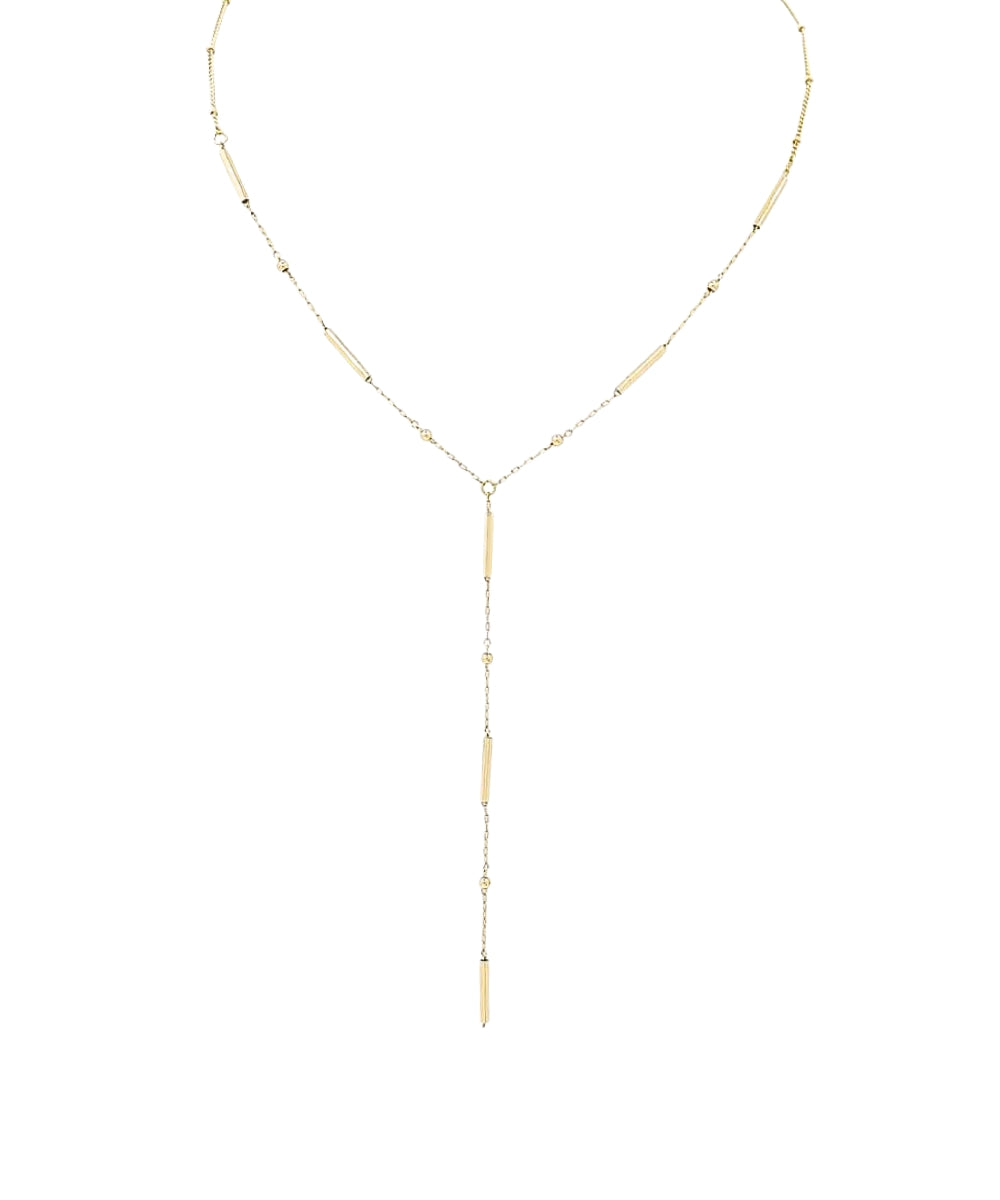 Bar Station Y Chain Necklace - Gold
