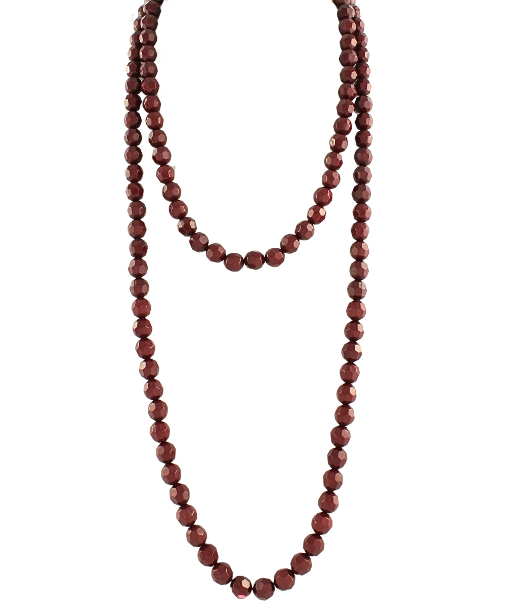 3 Layered Faceted Bead Necklace Set - Burgundy