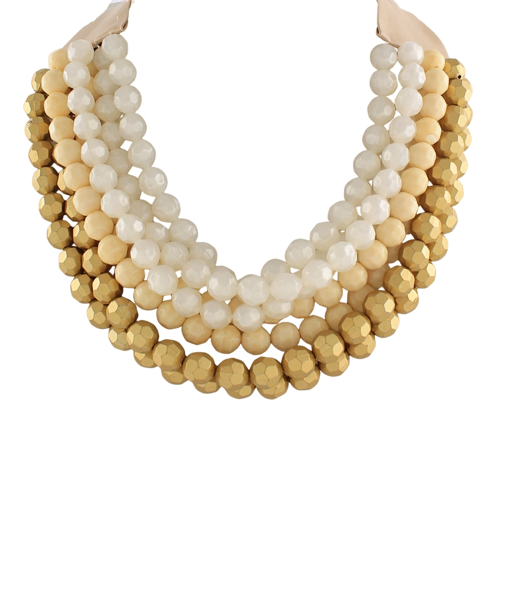 7 Layered Multi Color Faceted Bead Necklace - Cloud/Gold