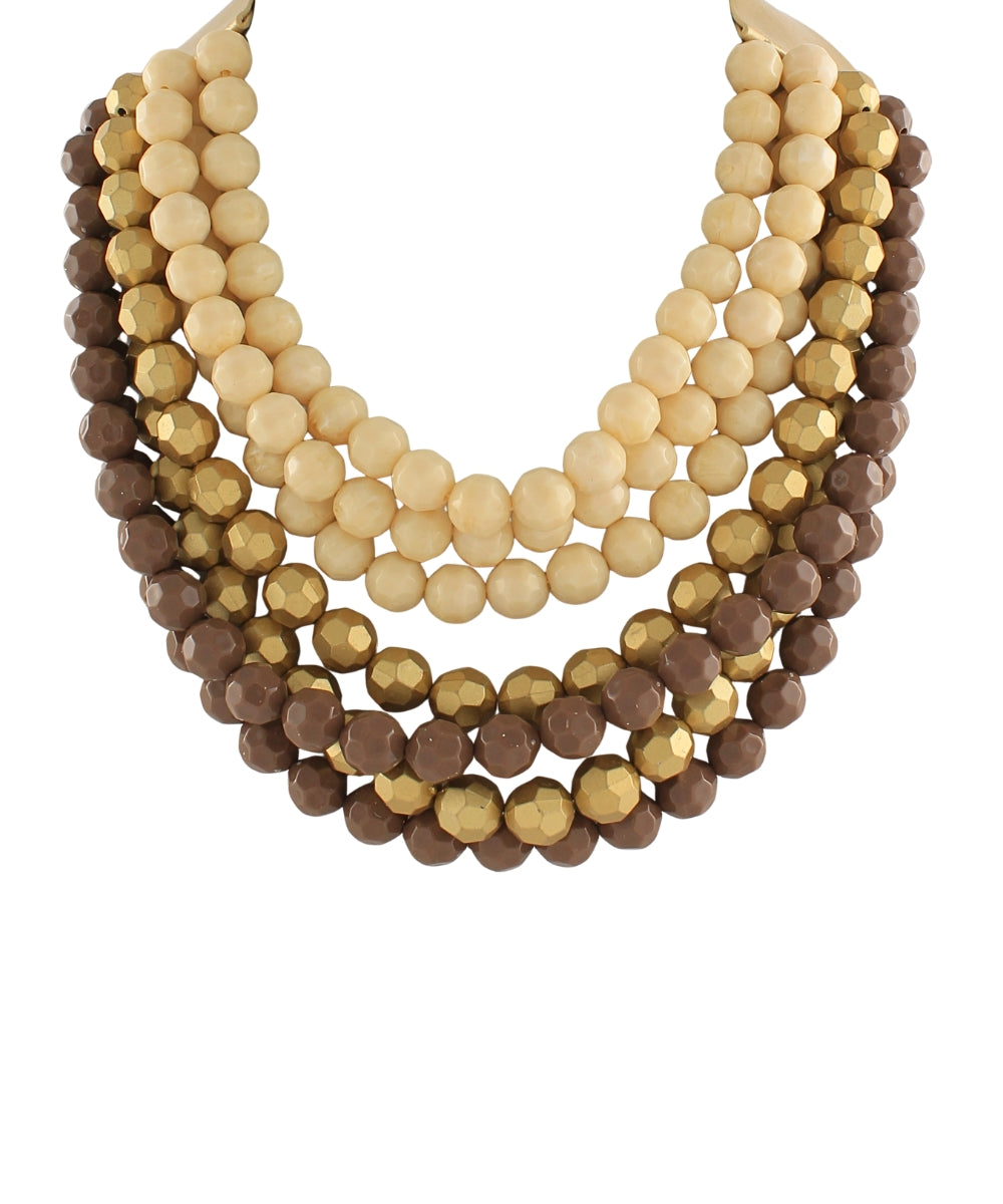 7 Layered Multi Color Faceted Bead Necklace - Brown/Gold