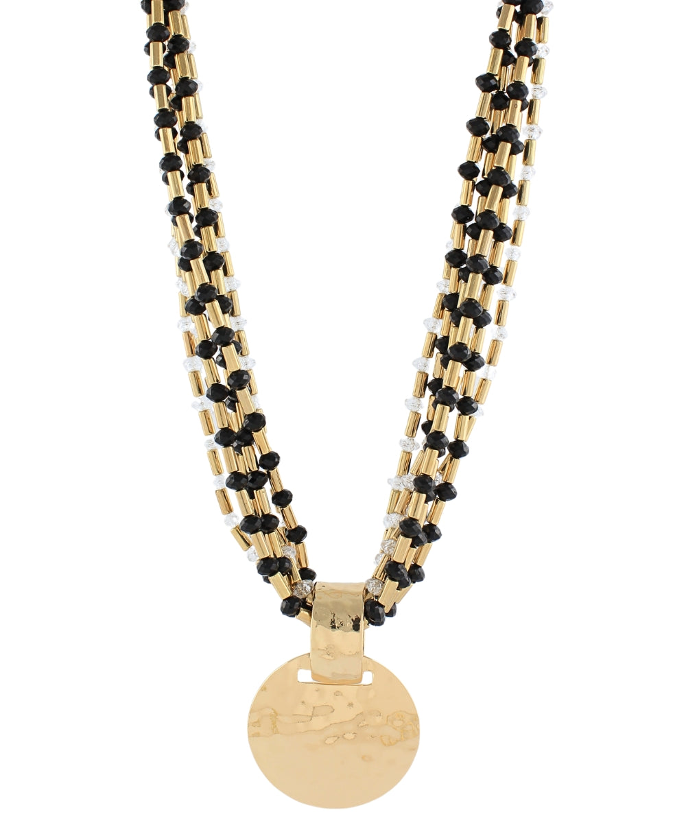 GAMEDAY 7 Layered Bead & Round Necklace - Black/Gold