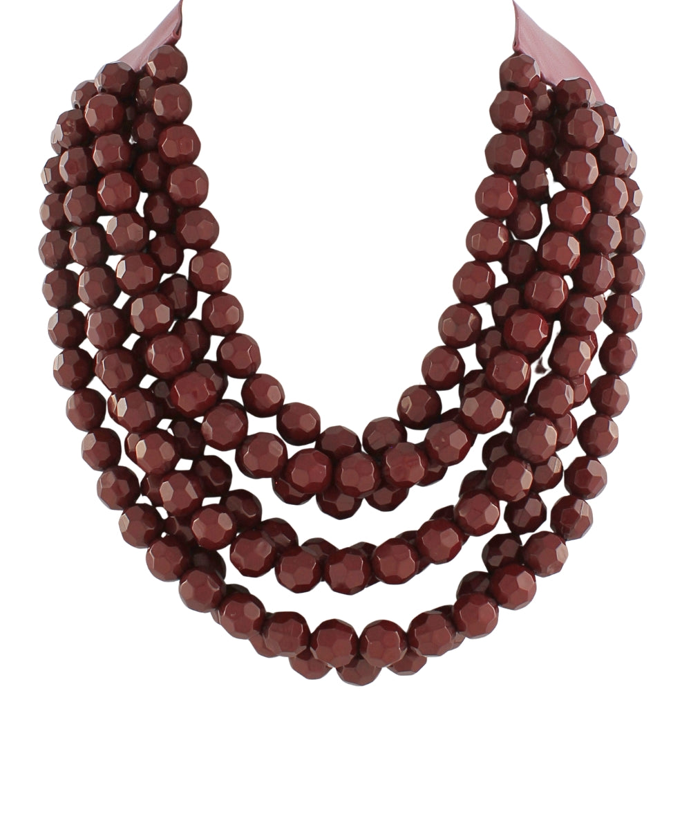 7 Row Faceted Bead Necklace - Burgundy
