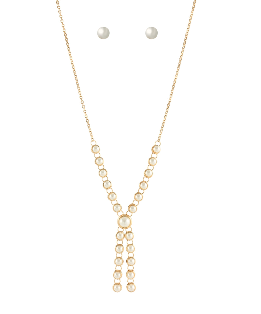 Stone & Chain Y Necklace - Cream