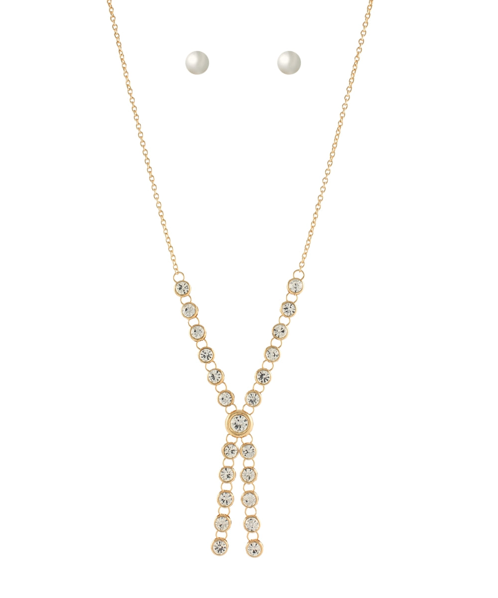 Stone & Chain Y Necklace - Clear