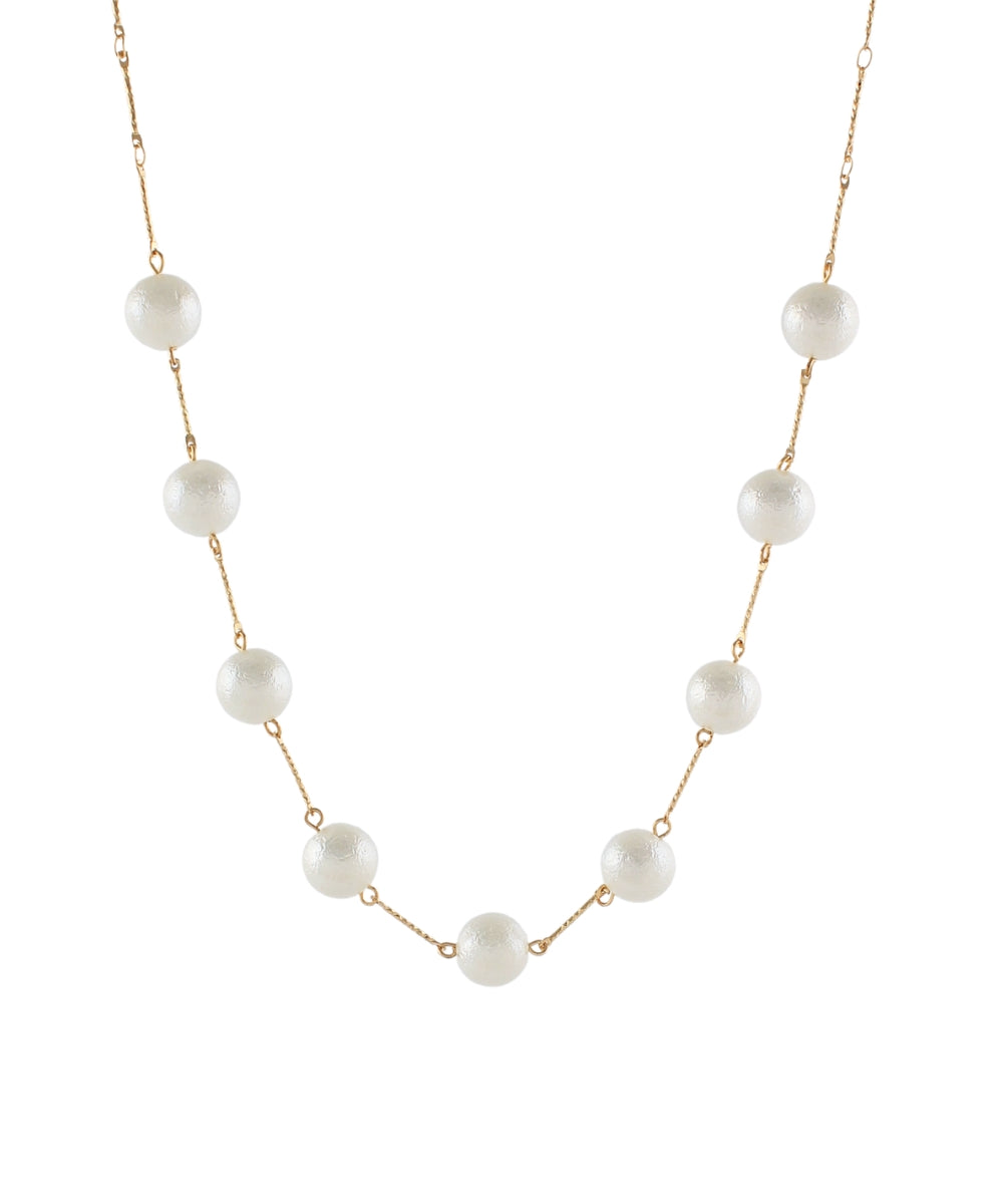 Cotton Pearl & Metal Bar Station Necklace