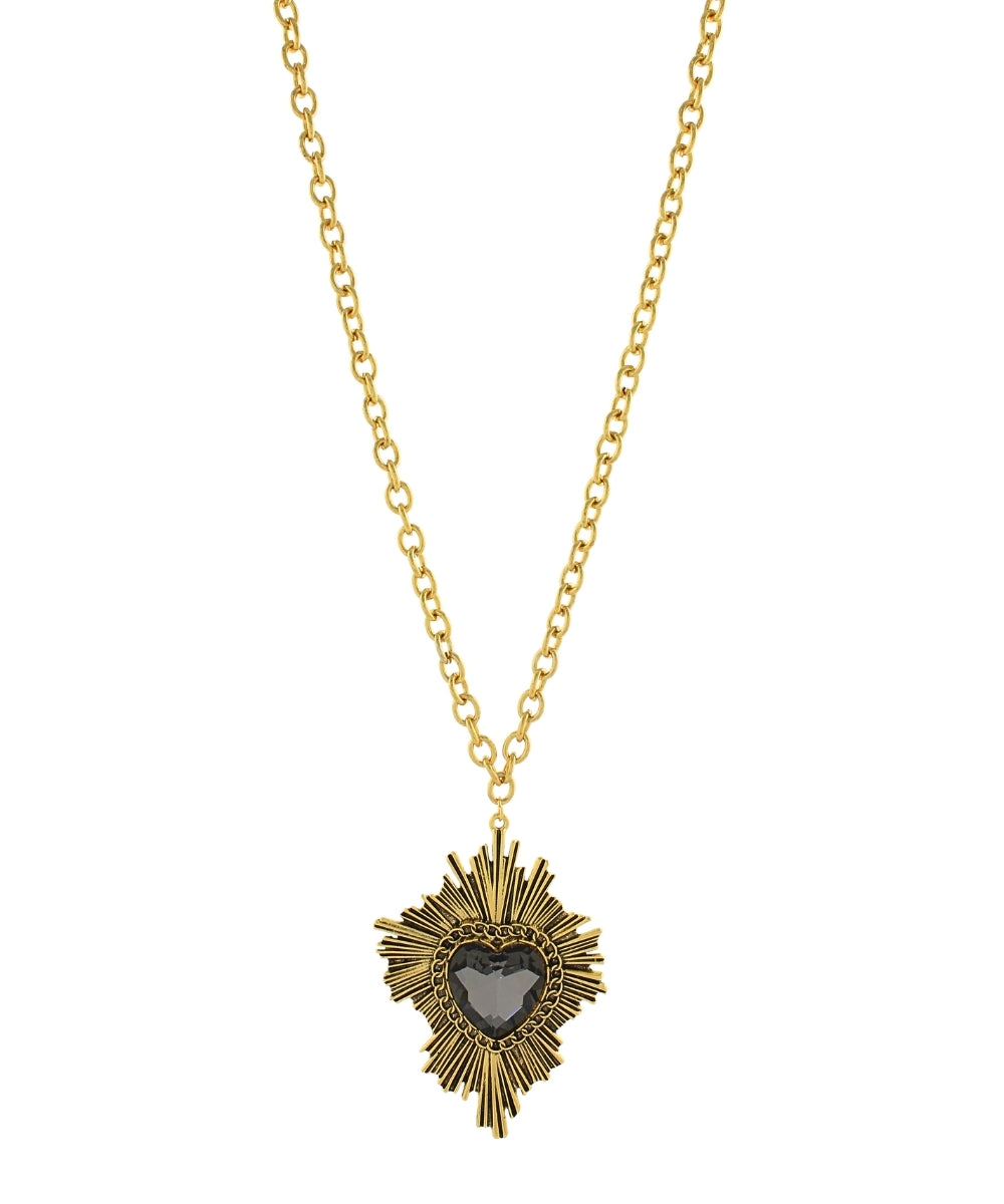 Blazing Heart Pendant Necklace - BlackDia/AntiqueGold