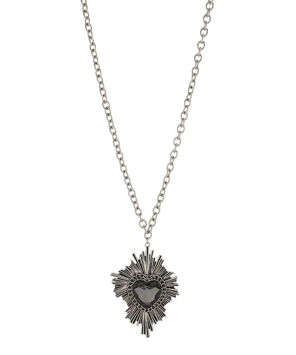 Blazing Heart Pendant Necklace - BlackDia/Rhodium