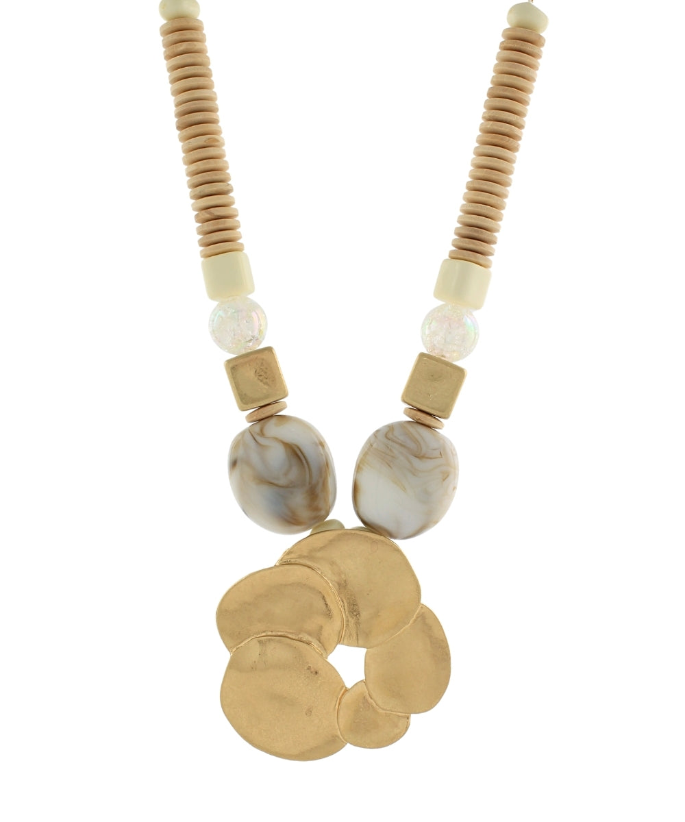 Sculpted Disc Statement Necklace - Ivory/Gold