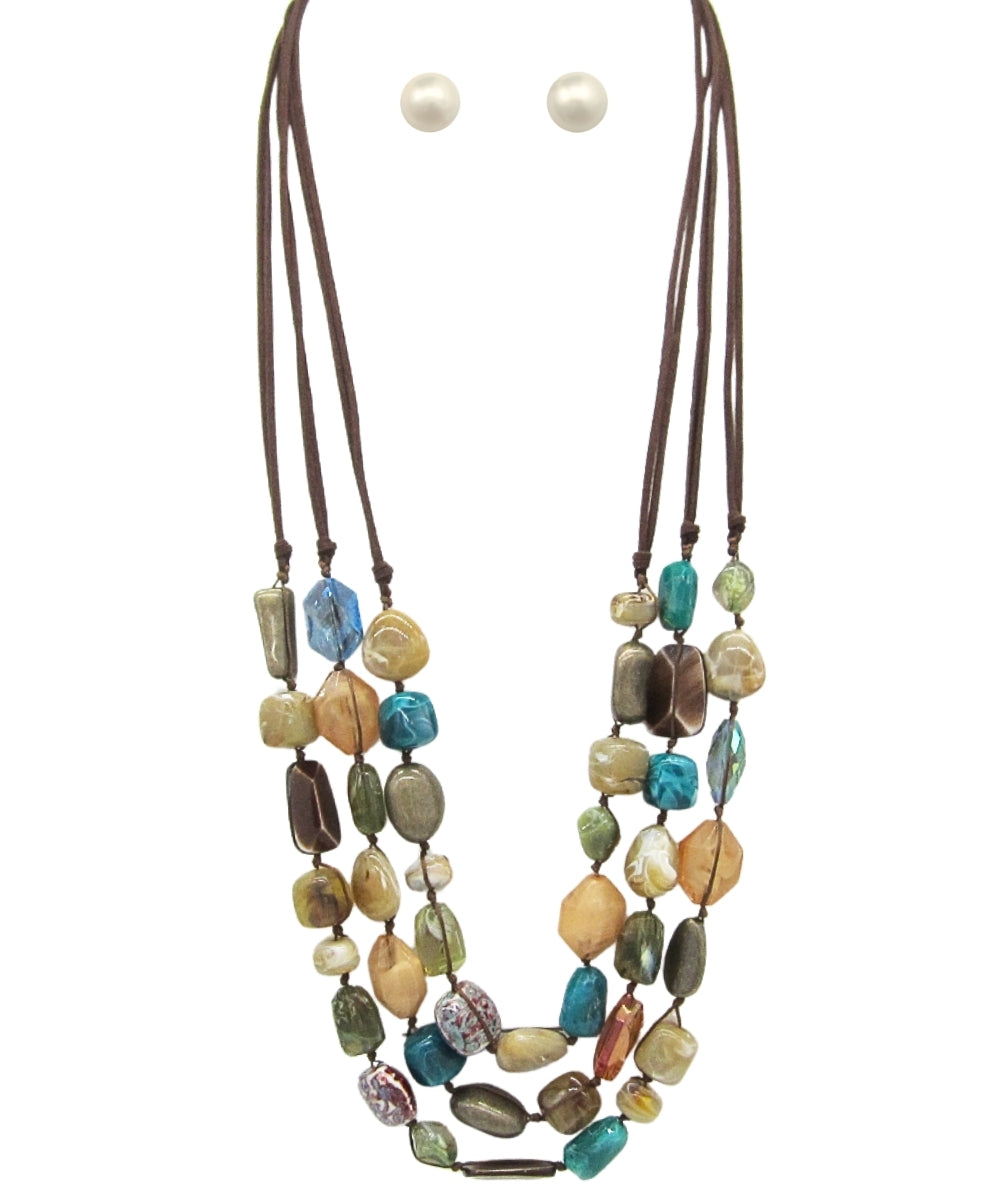 Multi Strand Stone Bead Neklace - MULTI