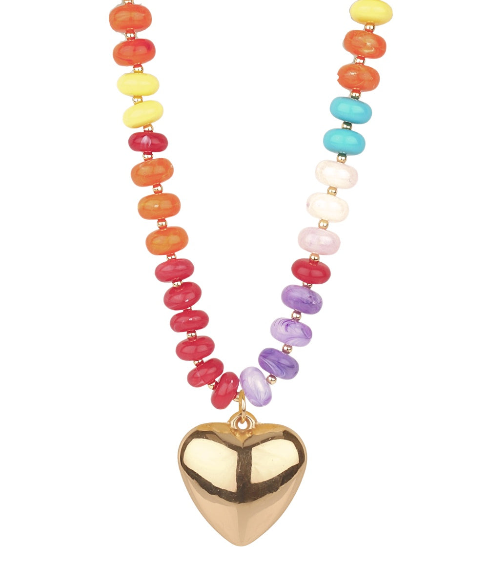 Puffy Heart Marble Bead Necklace - Multi