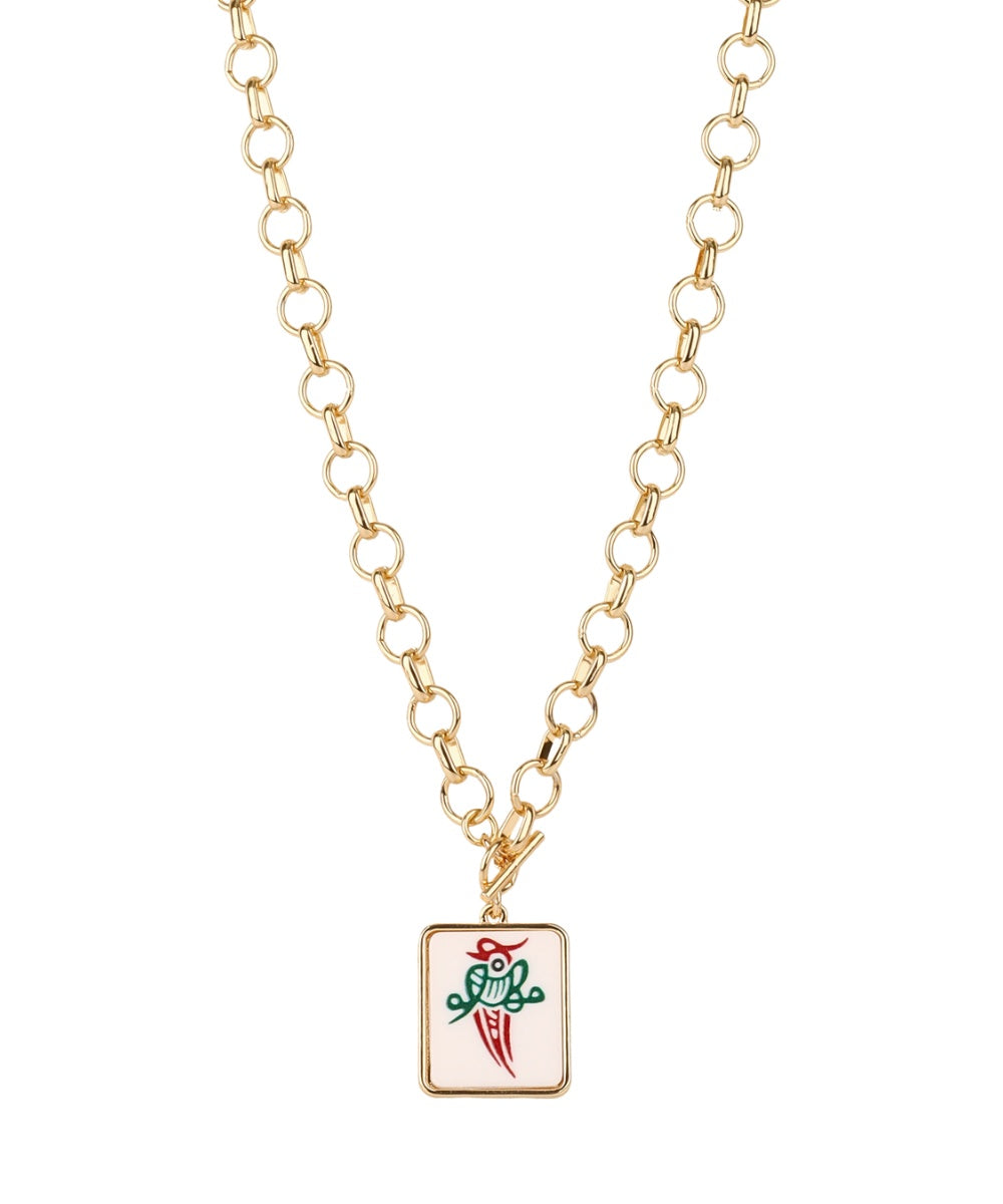 Mahjong Tile Necklace - Bird/Gold