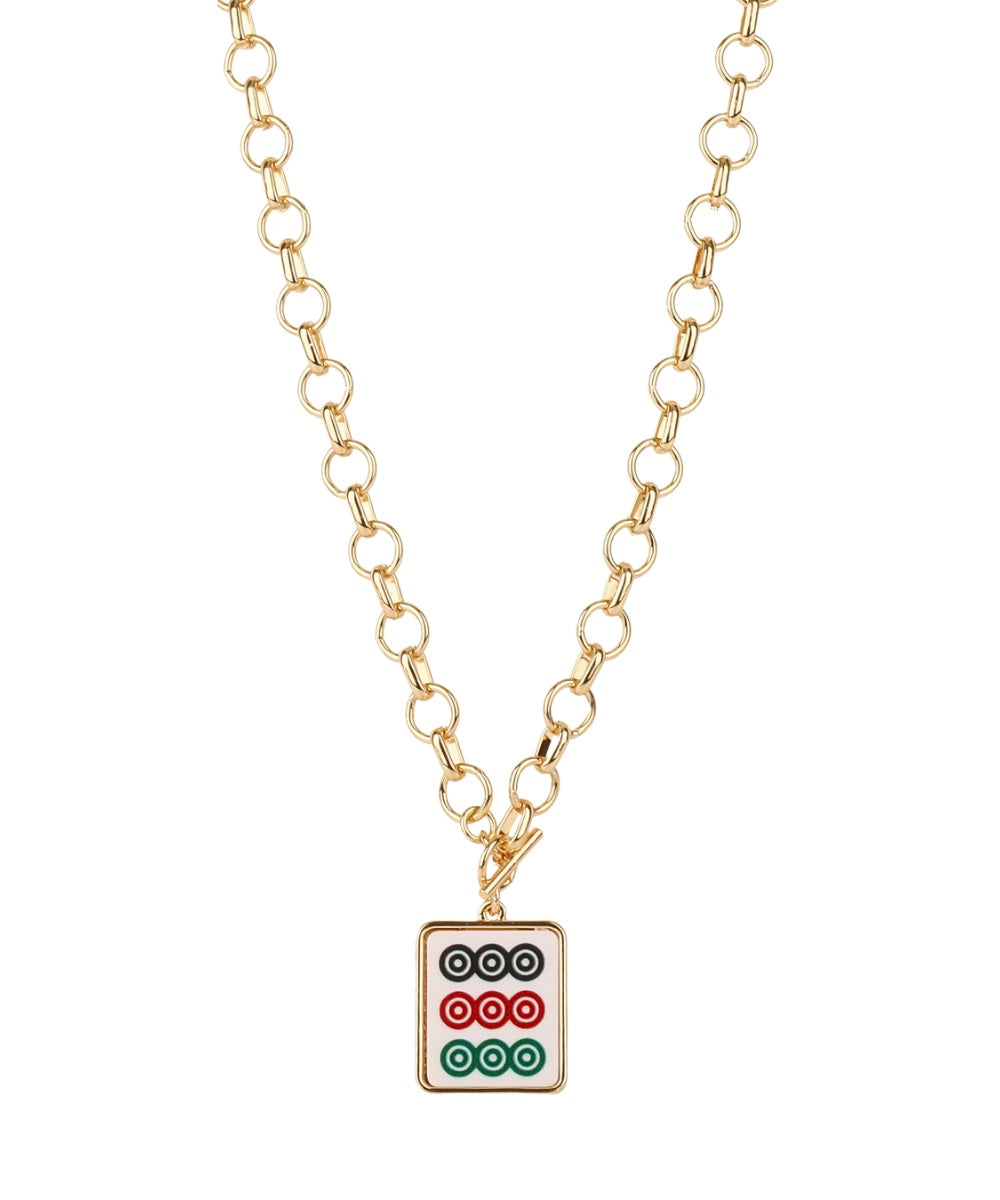 Mahjong Tile Necklace - Dot/Gold